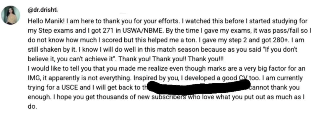 Student testimonial screenshot