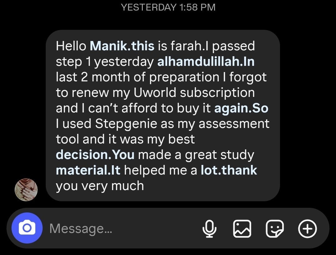 Student testimonial screenshot