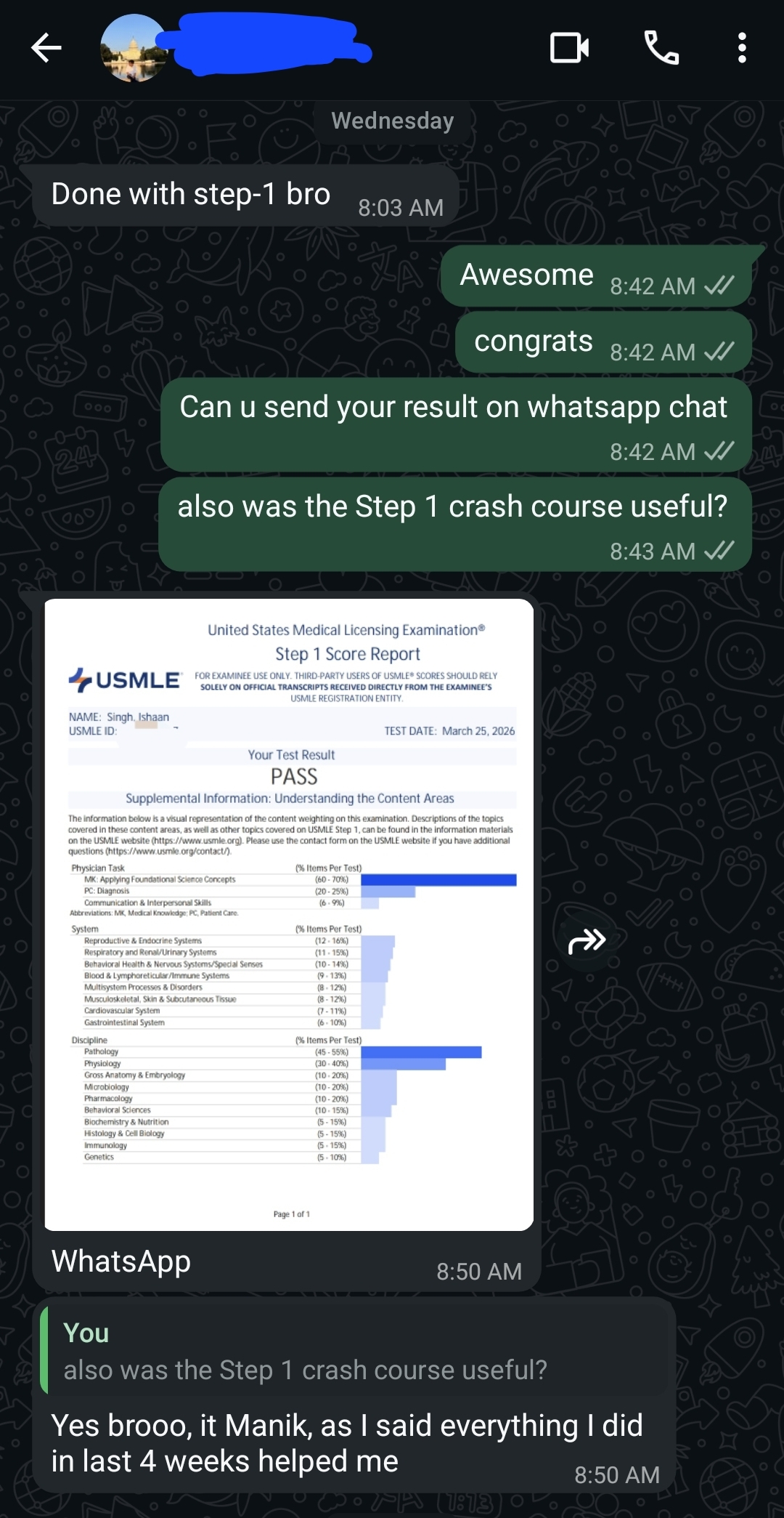Student testimonial screenshot