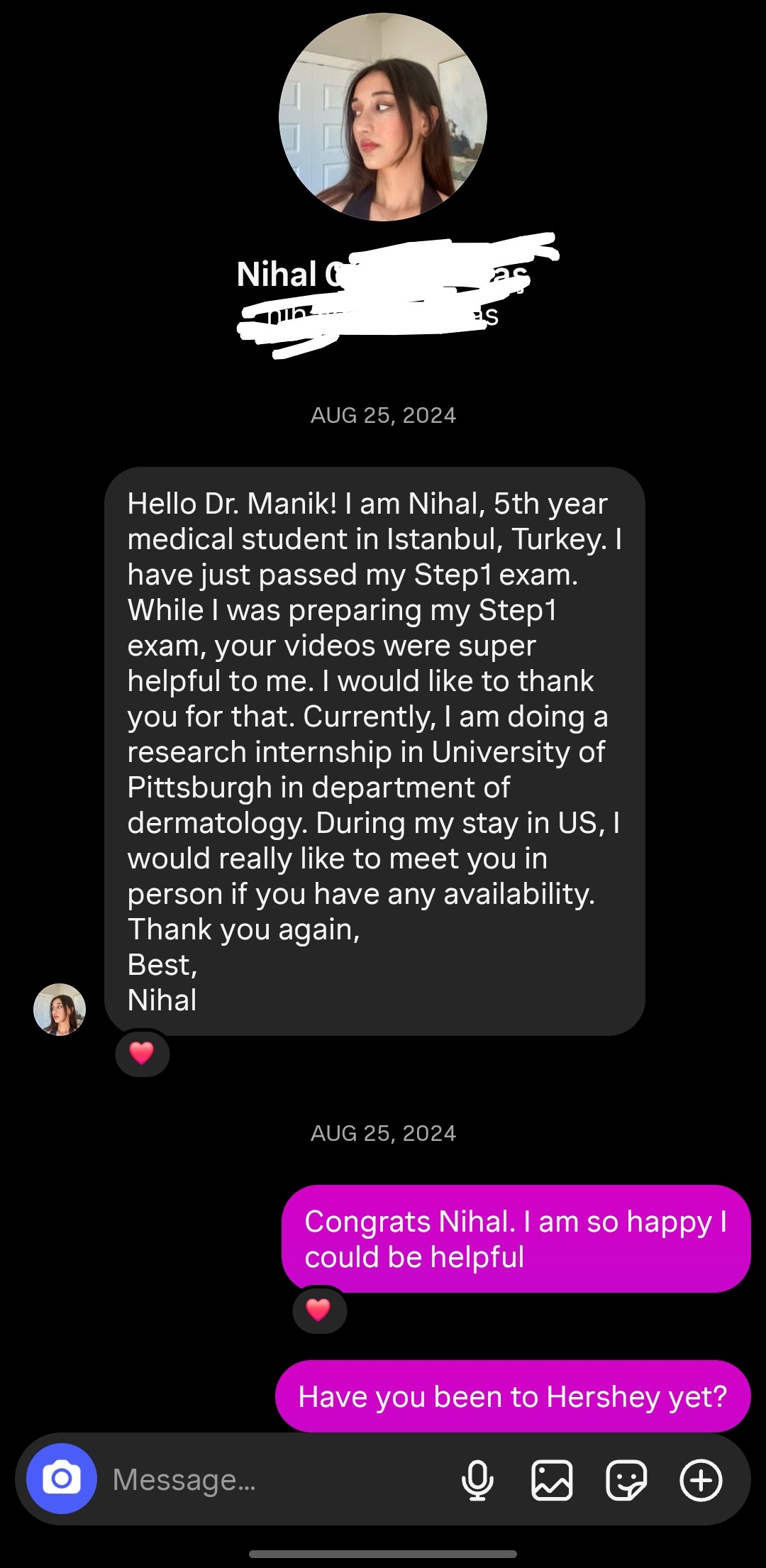 Student testimonial screenshot