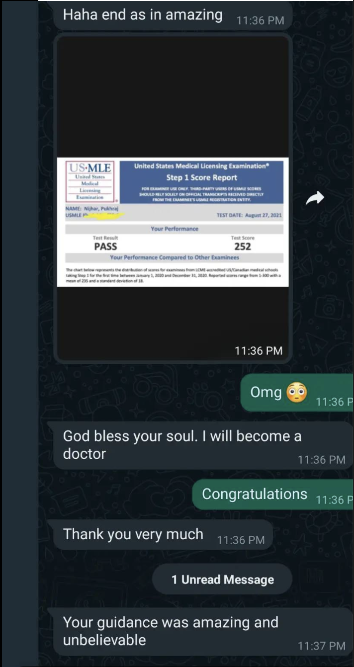 Student testimonial screenshot