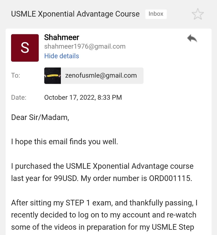 Student testimonial screenshot