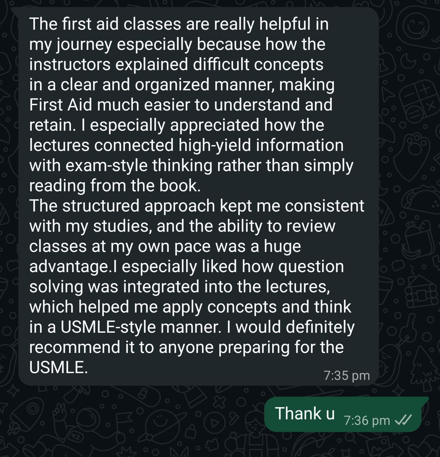 Student testimonial screenshot