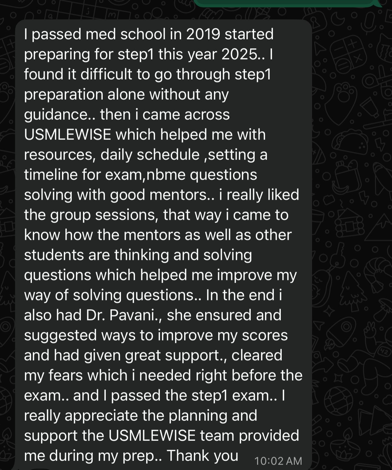 Student testimonial screenshot
