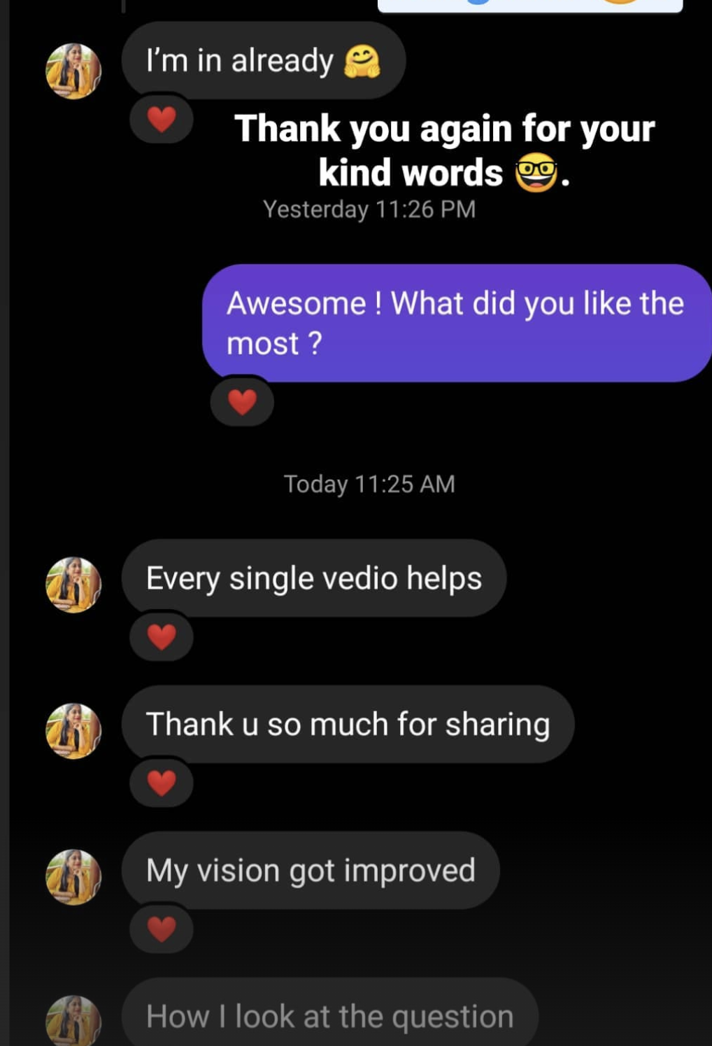 Student testimonial screenshot