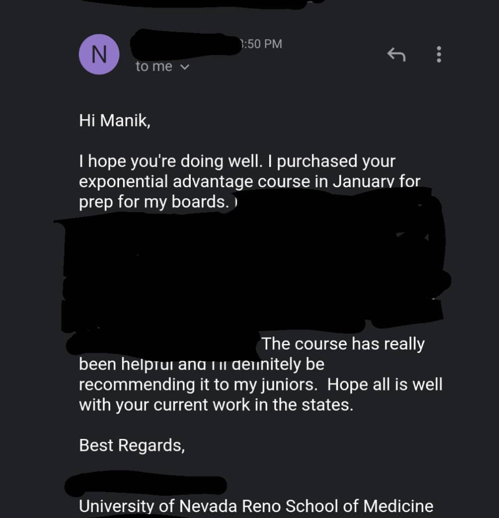 Student testimonial screenshot